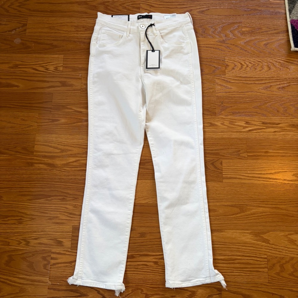 NWT 3x1 NYC Straight Authentic Crop Jeans White Frayed Hem W3SAC0552 Size 29